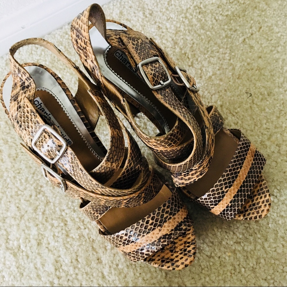 Charles David Double Buckle Python Heels - image 6
